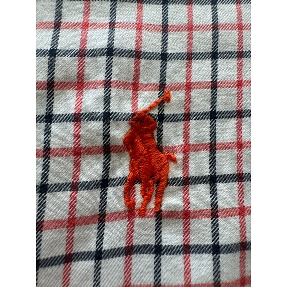 Ralph Lauren L/S Oxford Button Front Shirt Mens Medium Orange Navy Plaid - Picture 8 of 10